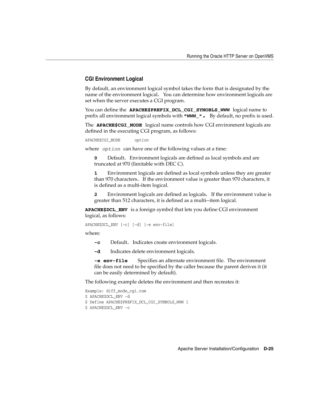 Oracle Audio Technologies B10508-01 manual CGI Environment Logical 