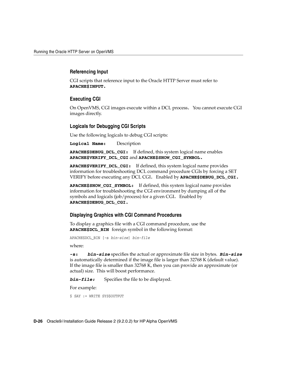 Oracle Audio Technologies B10508-01 manual Referencing Input, Executing CGI, Logicals for Debugging CGI Scripts 