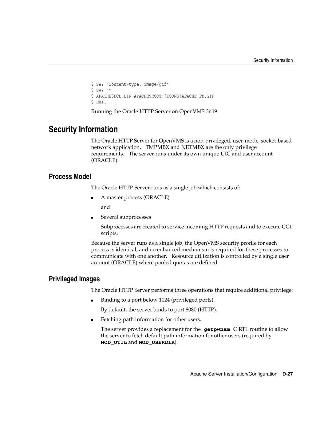 Oracle Audio Technologies B10508-01 manual Security Information, Process Model, Privileged Images 