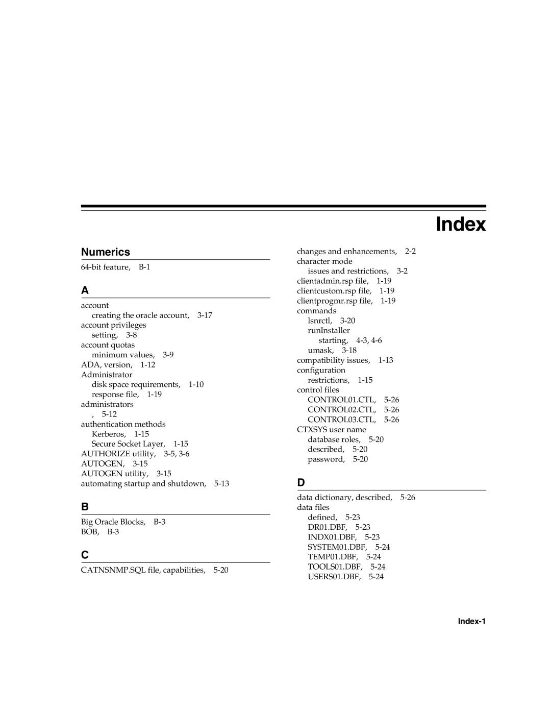 Oracle Audio Technologies B10508-01 manual Autogen, CONTROL01.CTL CONTROL02.CTL CONTROL03.CTL, Index-1 