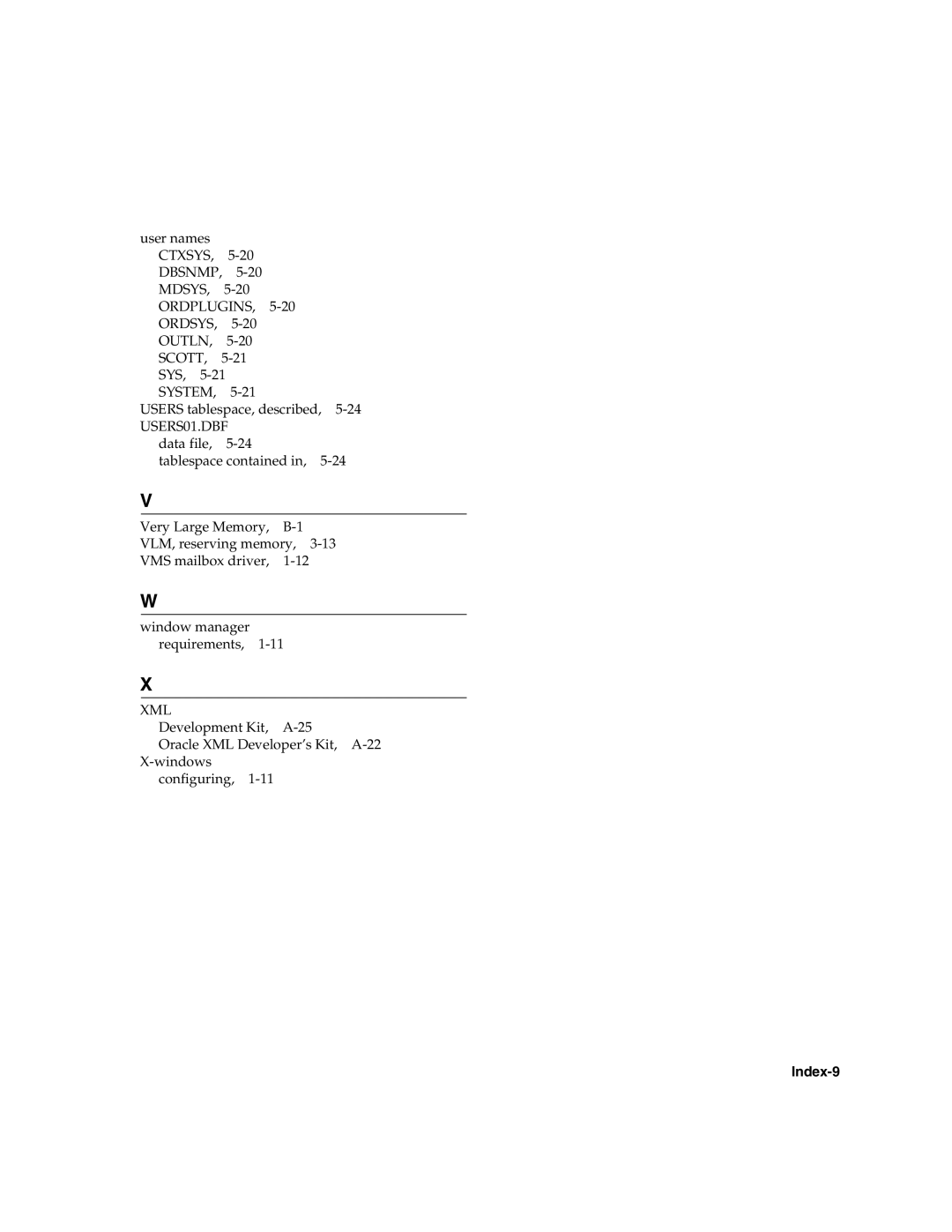 Oracle Audio Technologies B10508-01 manual Mdsys Ordplugins Ordsys Outln Scott, Xml, Index-9 