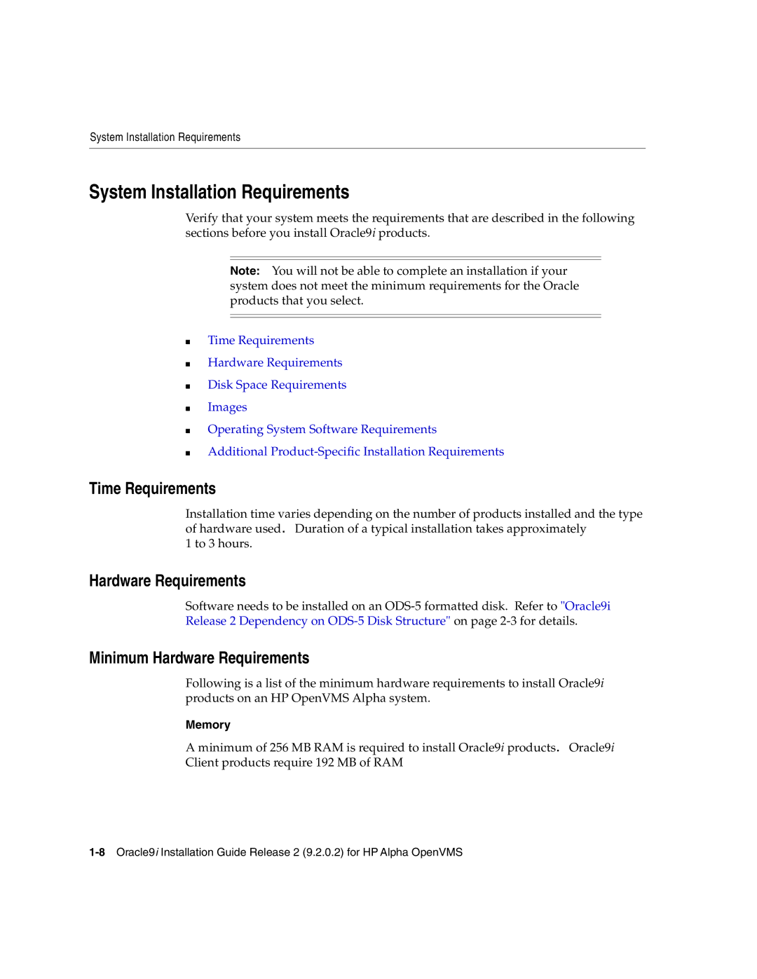 Oracle Audio Technologies B10508-01 manual System Installation Requirements, Time Requirements, Hardware Requirements 