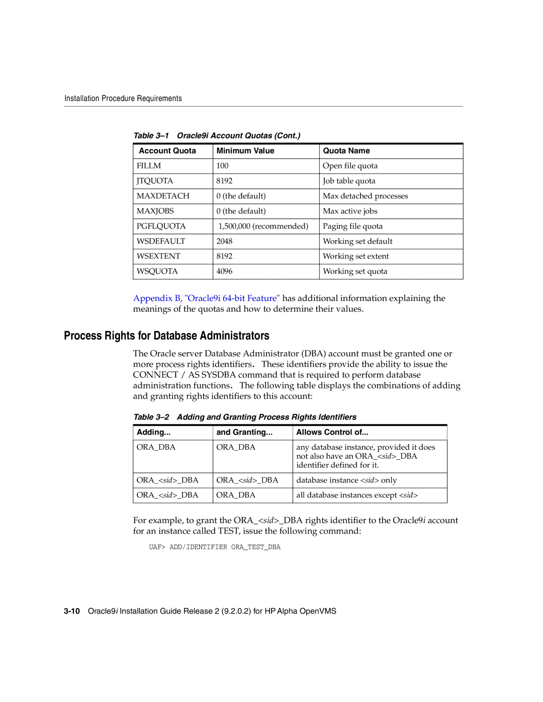 Oracle Audio Technologies B10508-01 manual Process Rights for Database Administrators, Adding Granting Allows Control 