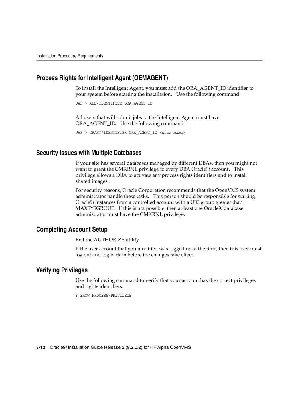 Oracle Audio Technologies B10508-01 Process Rights for Intelligent Agent Oemagent, Security Issues with Multiple Databases 