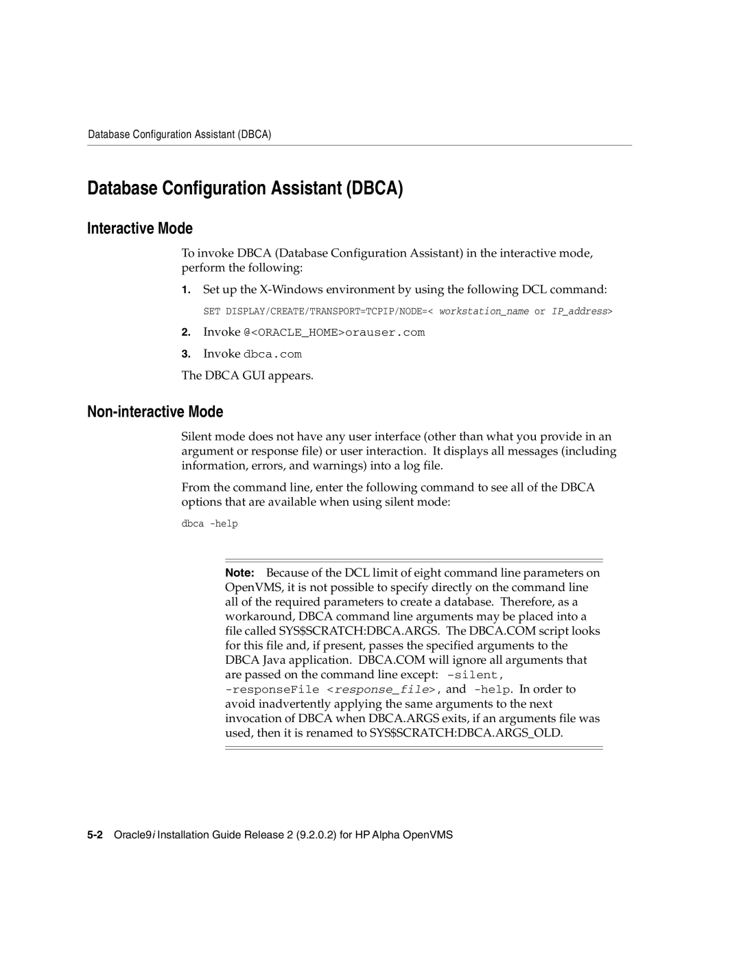 Oracle Audio Technologies B10508-01 manual Database Configuration Assistant Dbca, Interactive Mode, Non-interactive Mode 