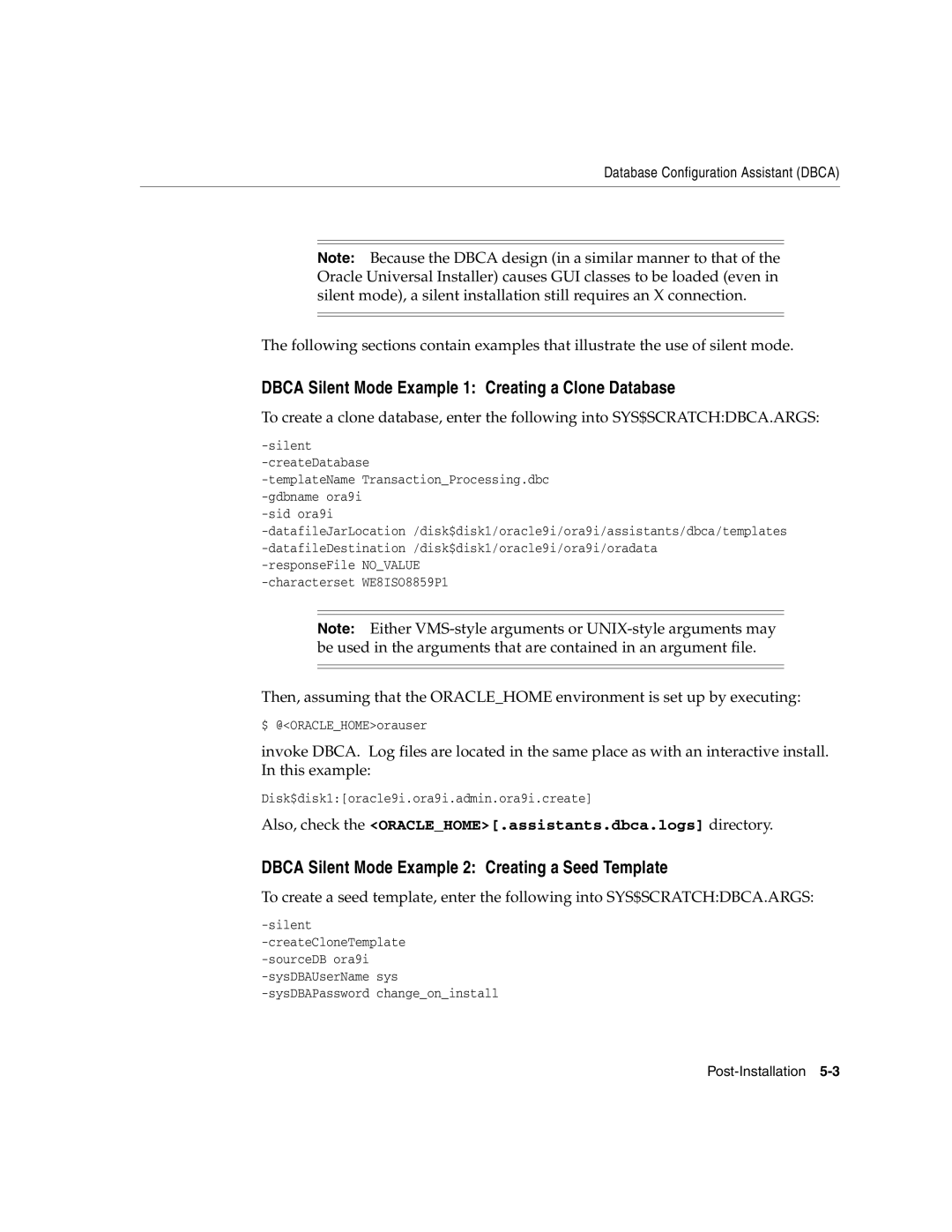 Oracle Audio Technologies B10508-01 manual Dbca Silent Mode Example 1 Creating a Clone Database 