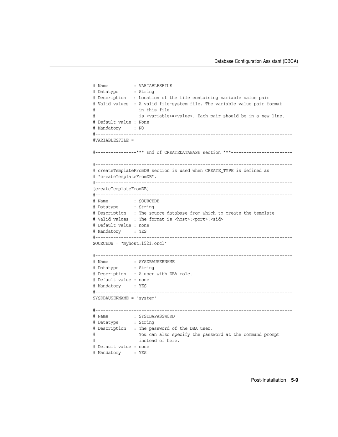 Oracle Audio Technologies B10508-01 manual Sysdbausername 