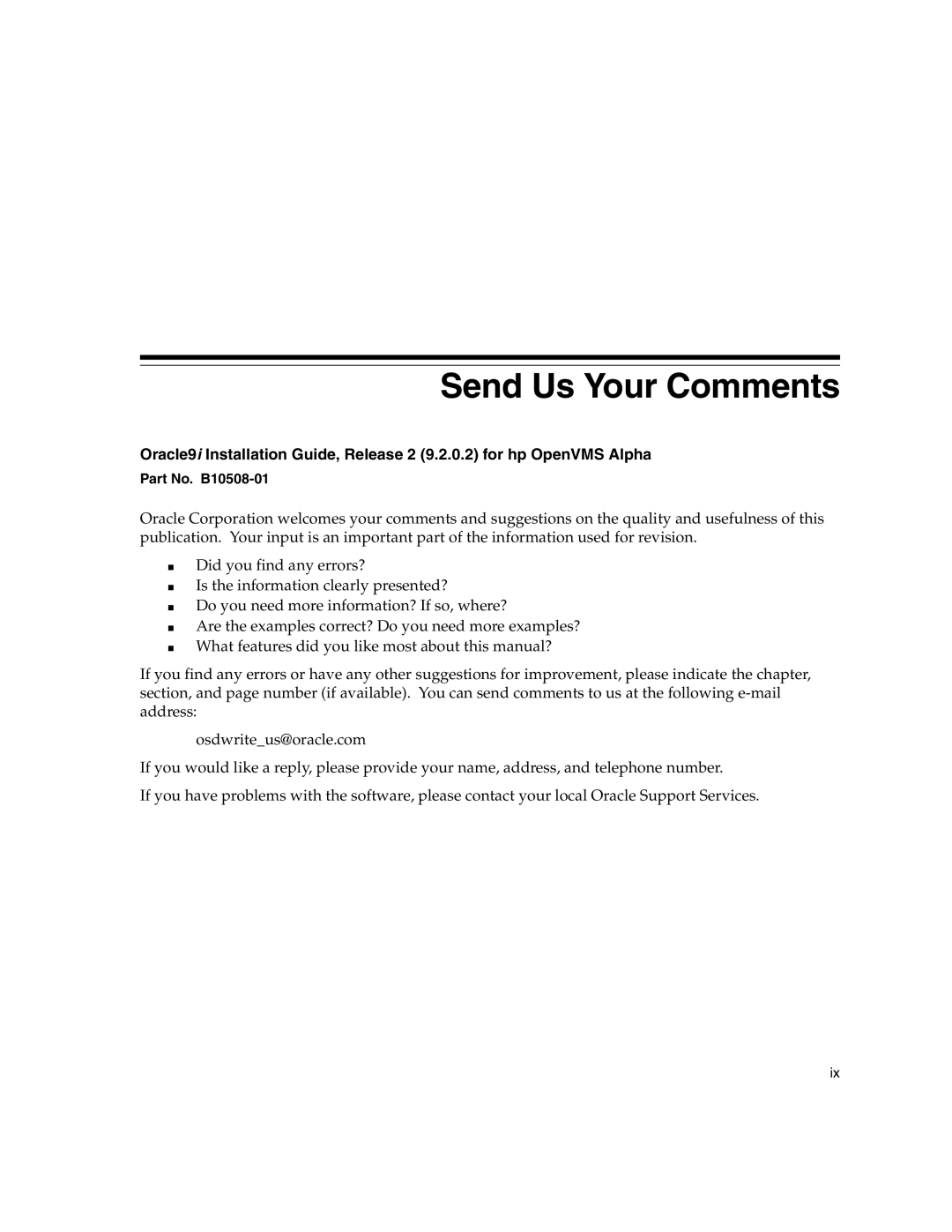 Oracle Audio Technologies manual Send Us Your Comments, Part No. B10508-01 