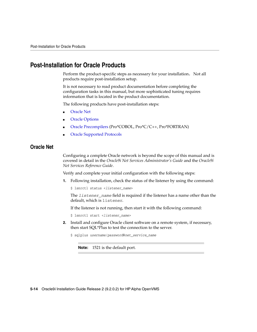 Oracle Audio Technologies B10508-01 manual Post-Installation for Oracle Products, Oracle Net 