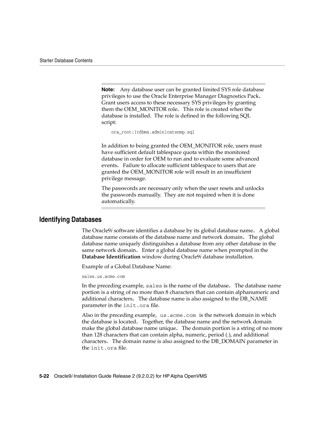 Oracle Audio Technologies B10508-01 manual Identifying Databases 