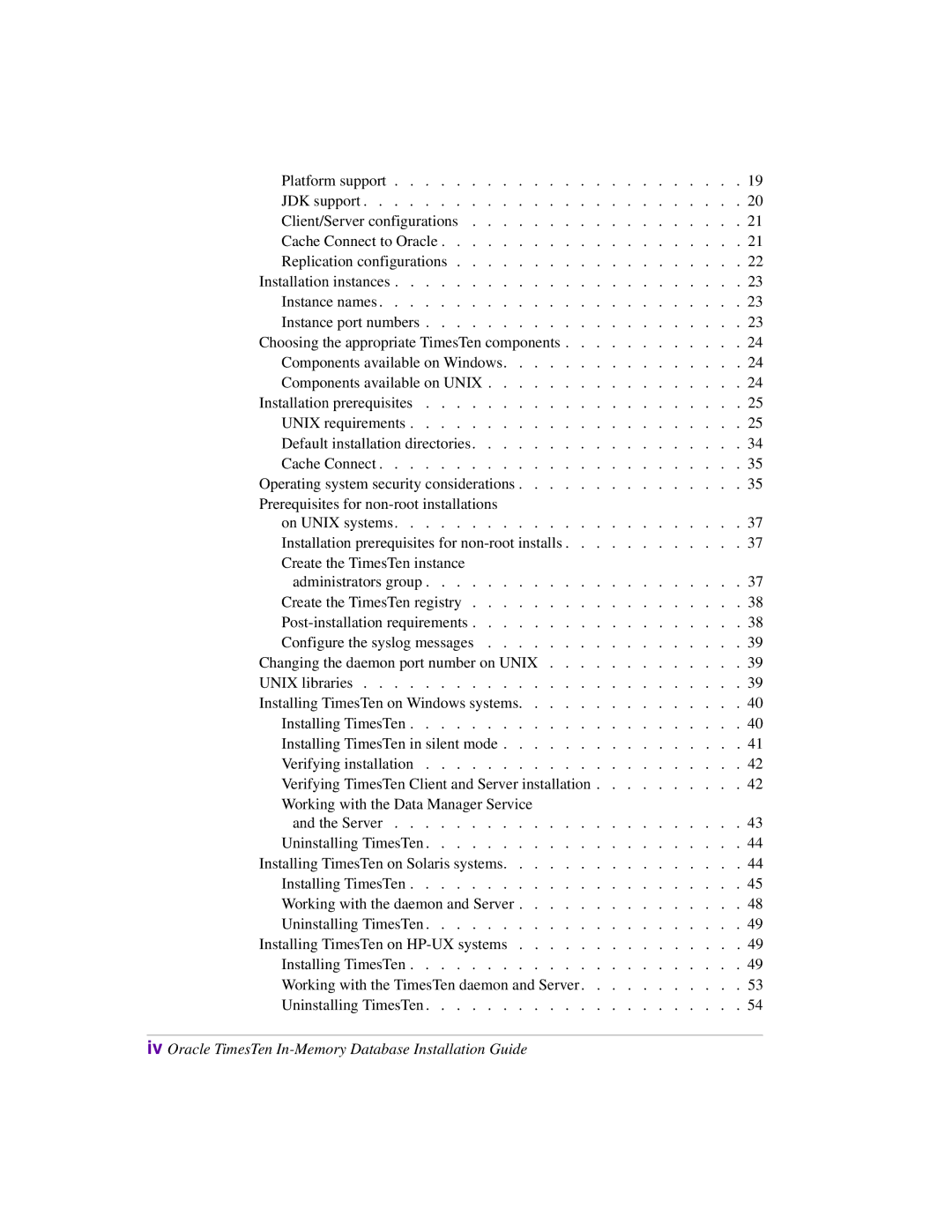 Oracle Audio Technologies B31679-01 manual Iv Oracle TimesTen In-Memory Database Installation Guide 