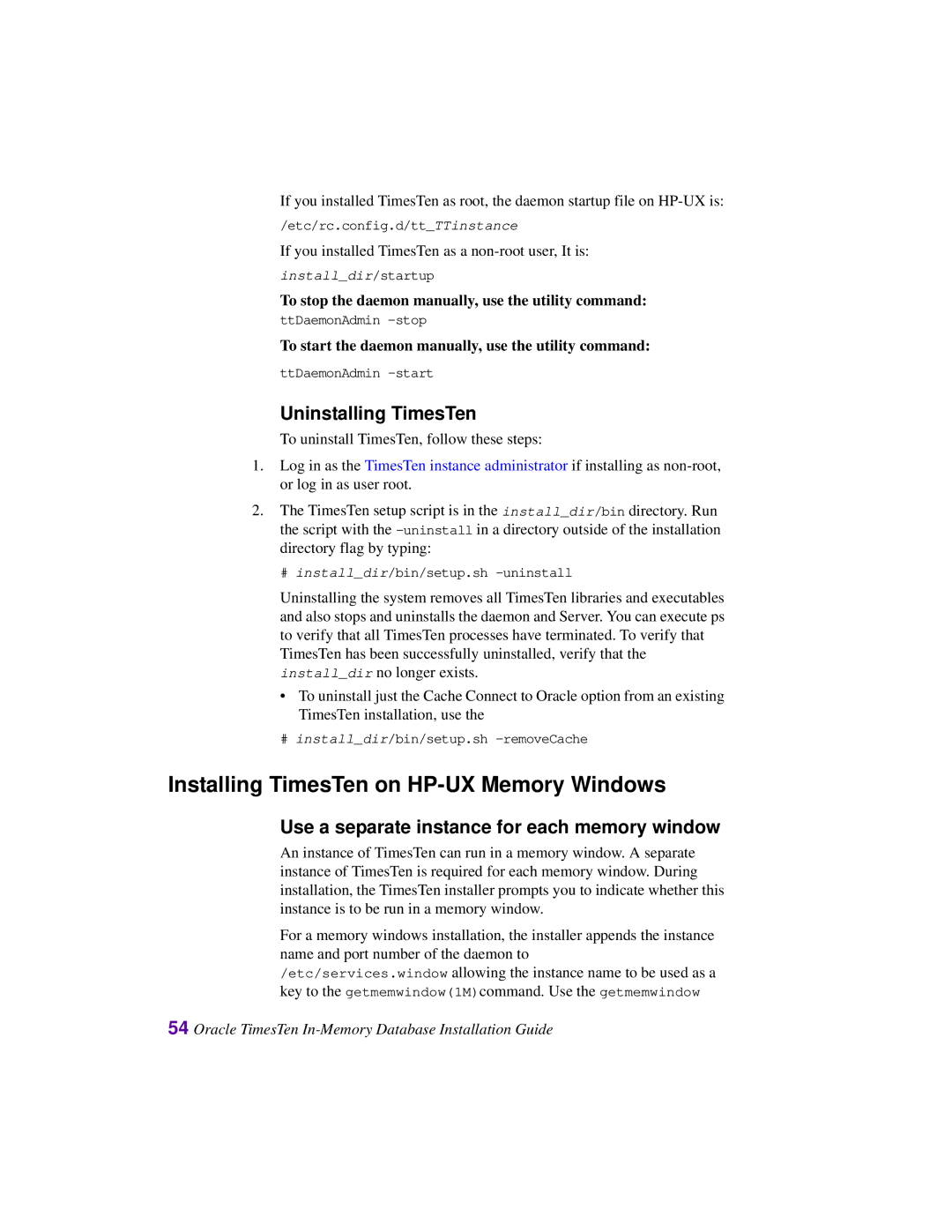 Oracle Audio Technologies B31679-01 manual Installing TimesTen on HP-UX Memory Windows 