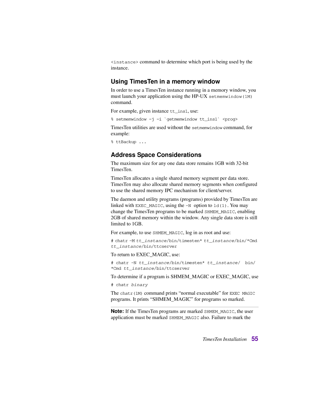 Oracle Audio Technologies B31679-01 manual Using TimesTen in a memory window, Address Space Considerations 