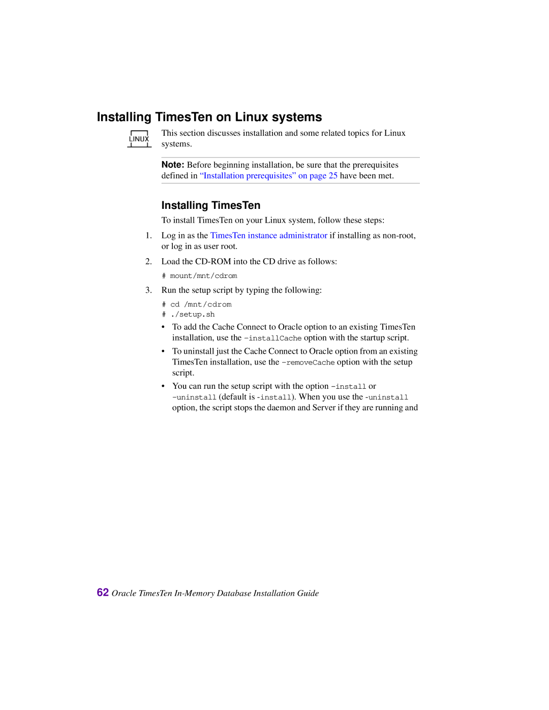 Oracle Audio Technologies B31679-01 manual Installing TimesTen on Linux systems 