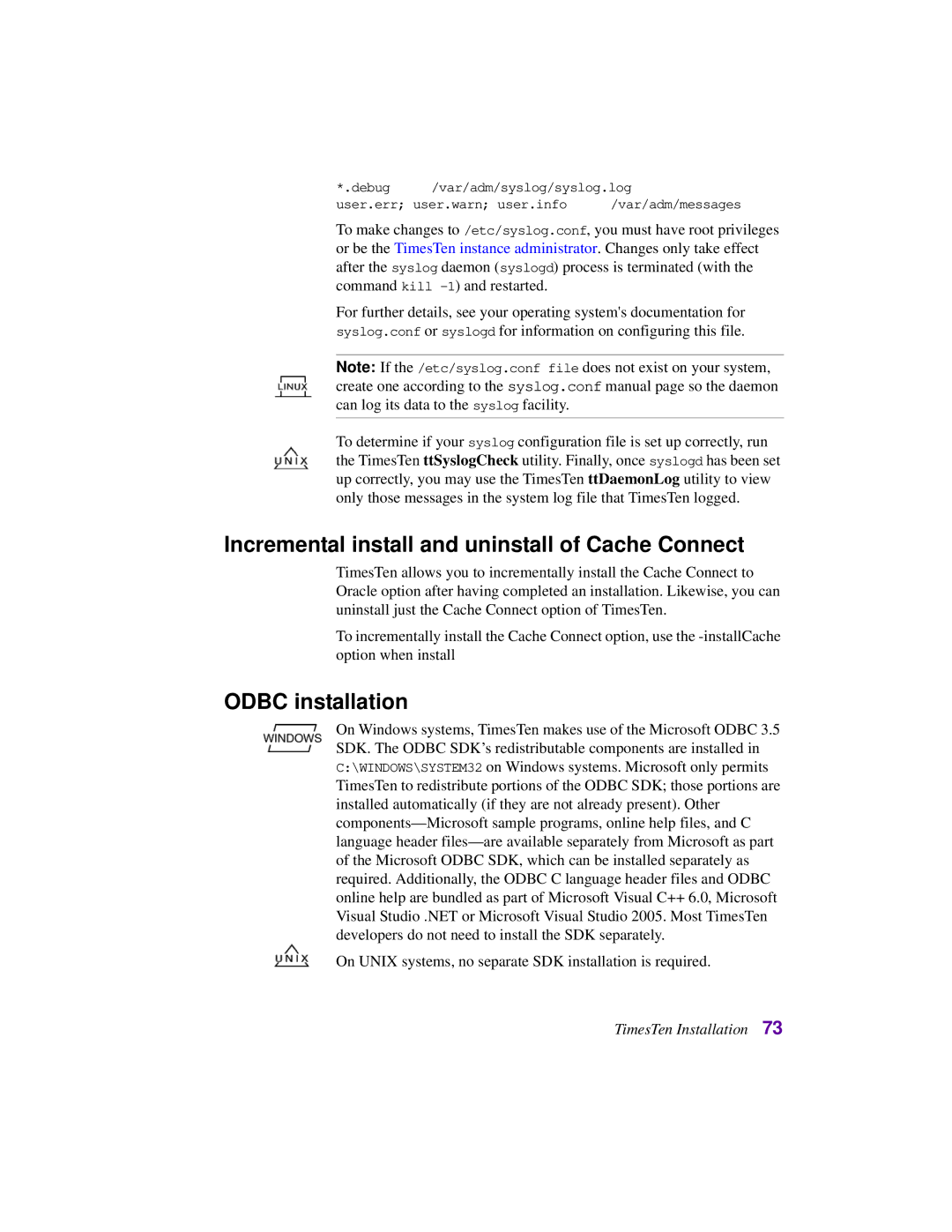 Oracle Audio Technologies B31679-01 manual Incremental install and uninstall of Cache Connect, Odbc installation 