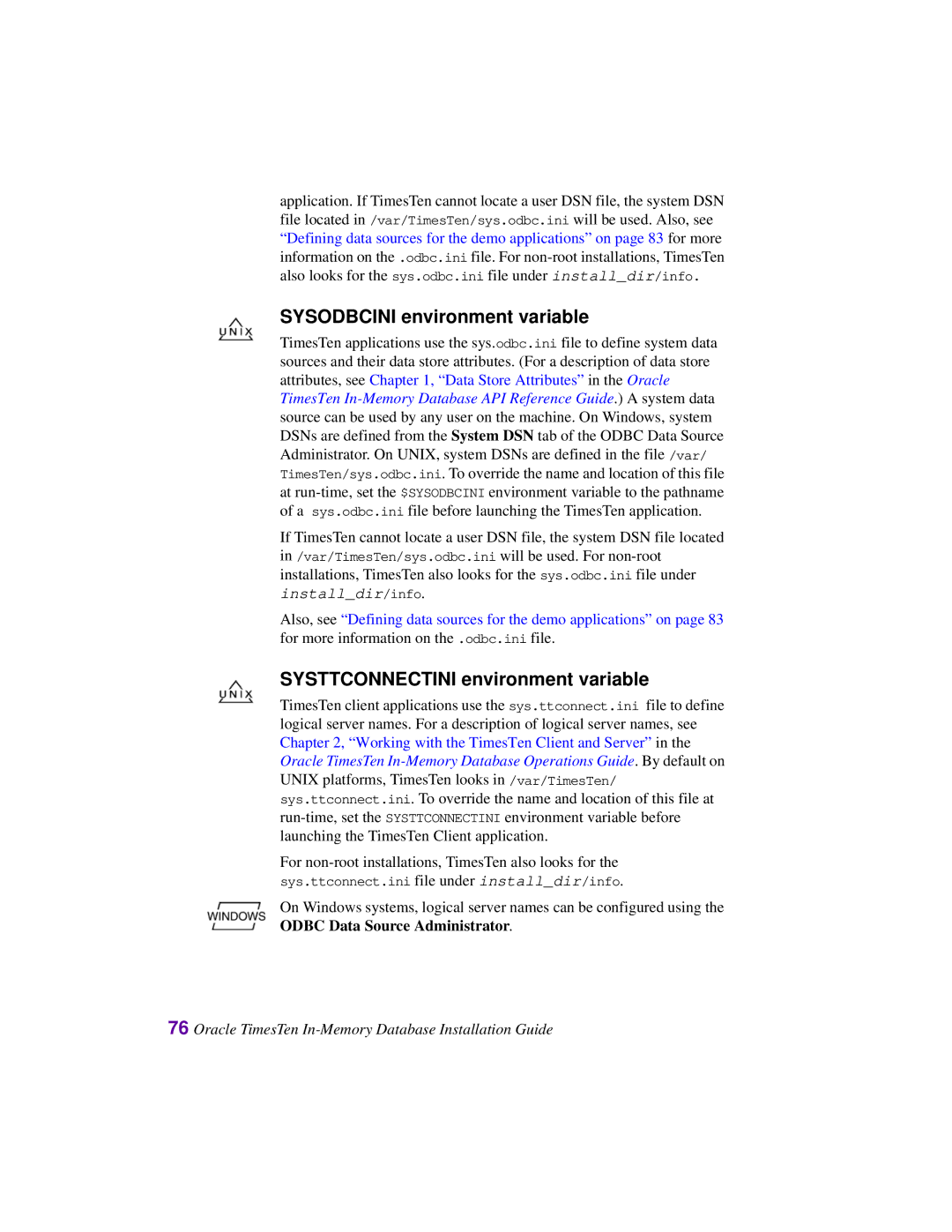 Oracle Audio Technologies B31679-01 manual Sysodbcini environment variable, Systtconnectini environment variable 