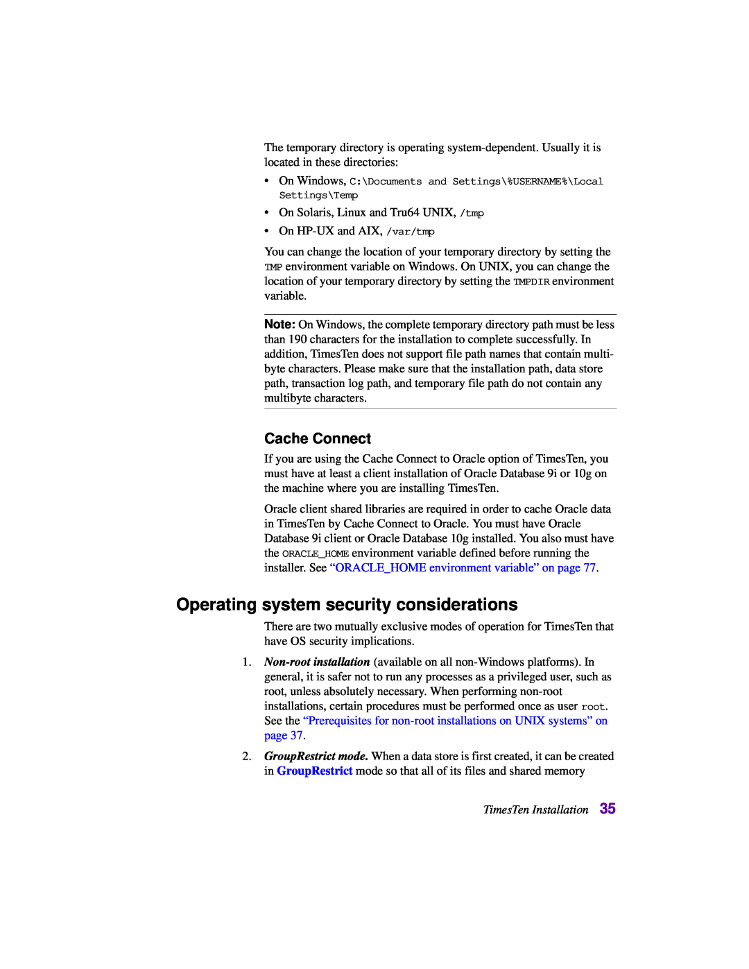 Oracle Audio Technologies B31679-01 manual Operating system security considerations, Cache Connect 