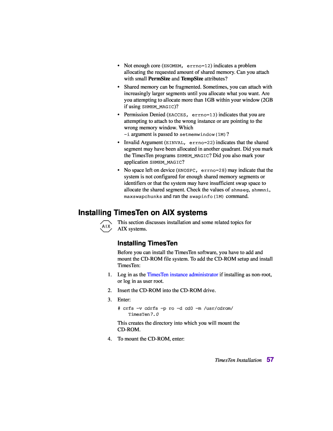 Oracle Audio Technologies B31679-01 manual Installing TimesTen on AIX systems 