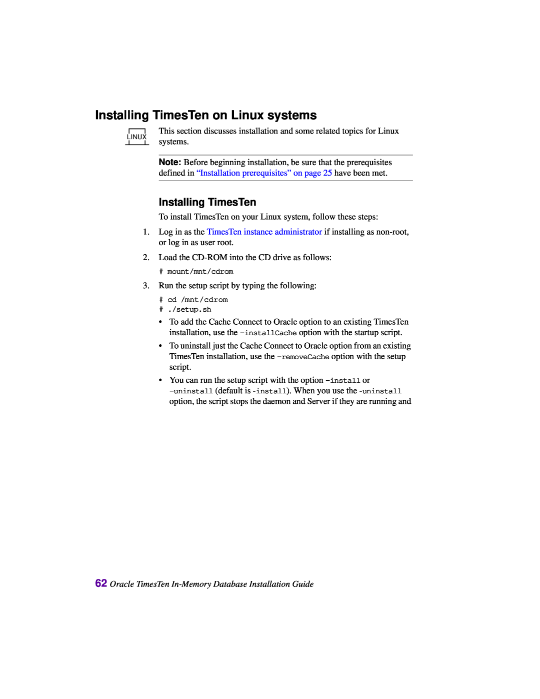 Oracle Audio Technologies B31679-01 manual Installing TimesTen on Linux systems 
