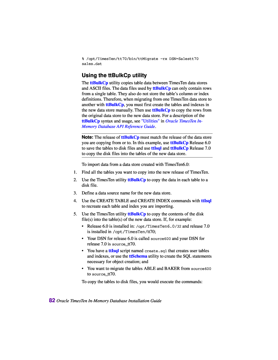 Oracle Audio Technologies B31679-01 manual Using the ttBulkCp utility 