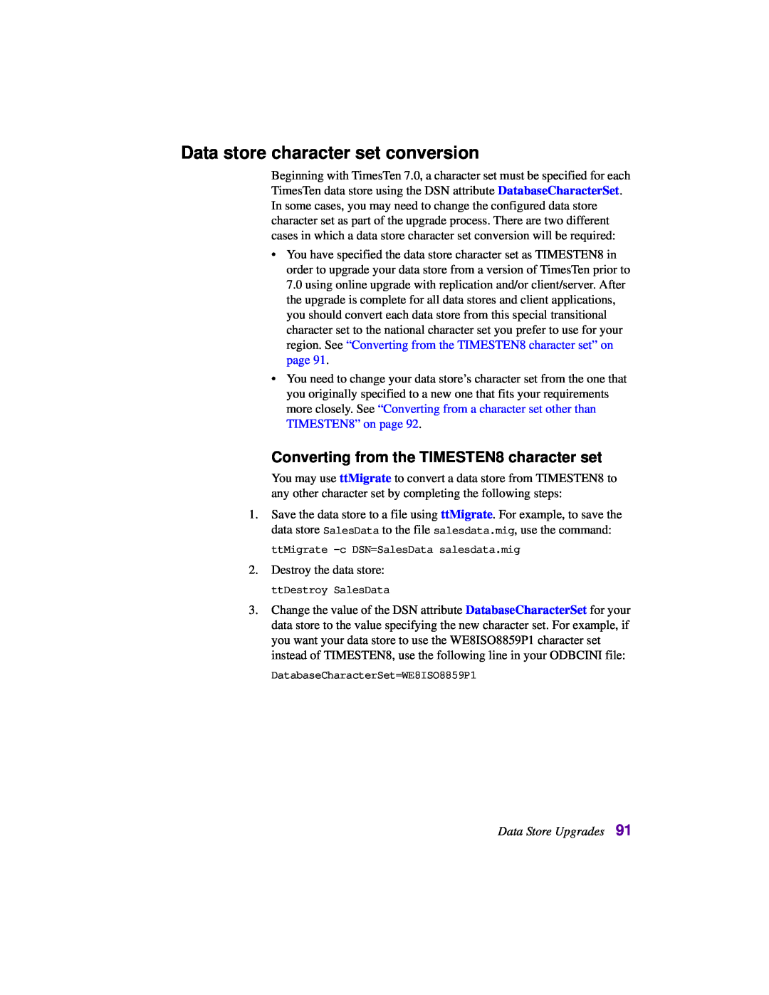 Oracle Audio Technologies B31679-01 manual Data store character set conversion, Converting from the TIMESTEN8 character set 