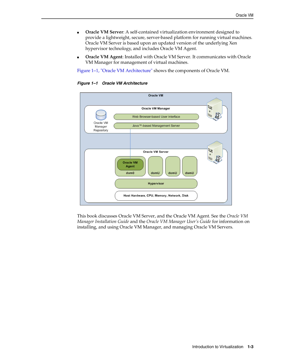 Oracle Audio Technologies E10898-02 manual Oracle VM Architecture shows the components of Oracle VM 