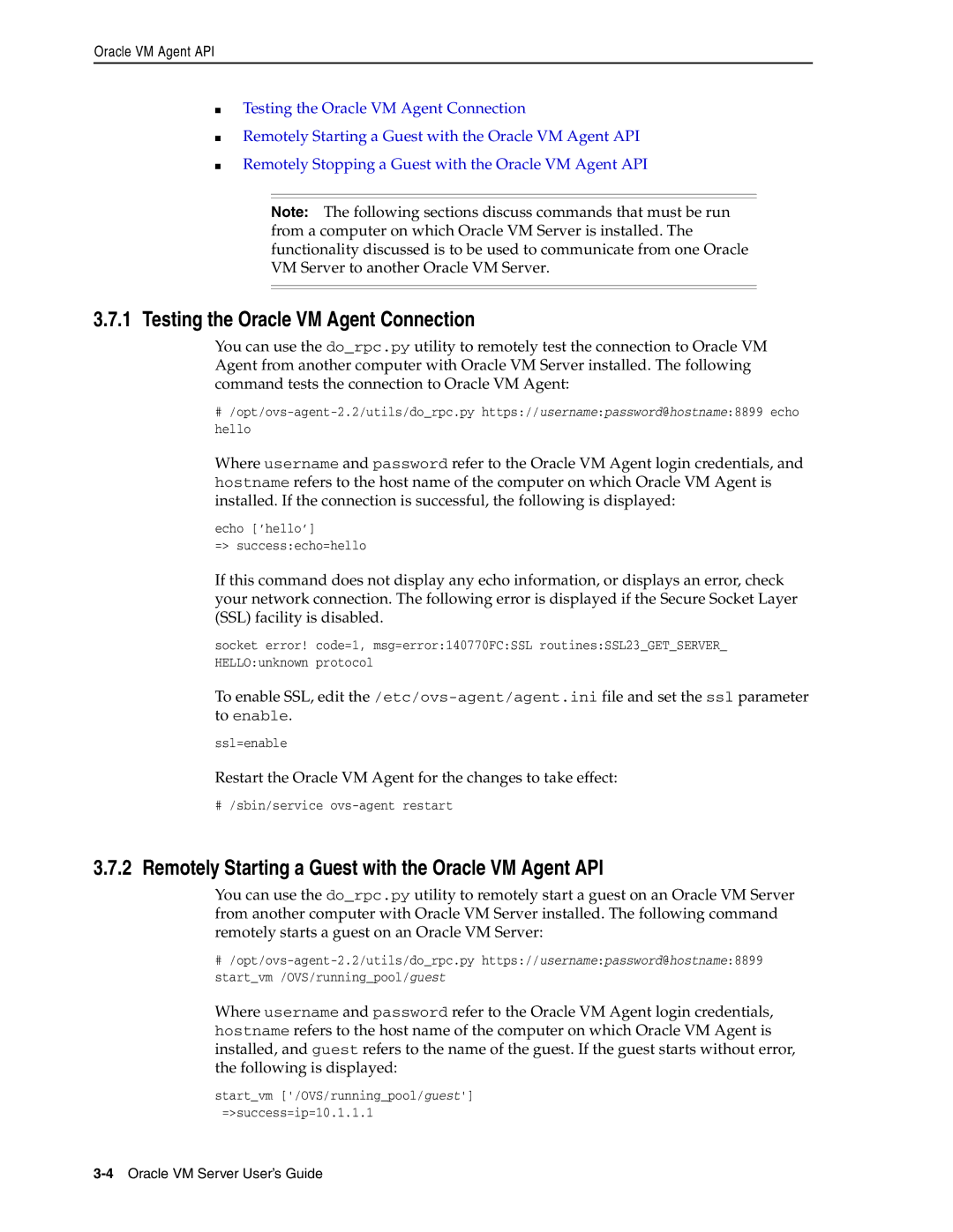 Oracle Audio Technologies E10898-02 manual Testing the Oracle VM Agent Connection 