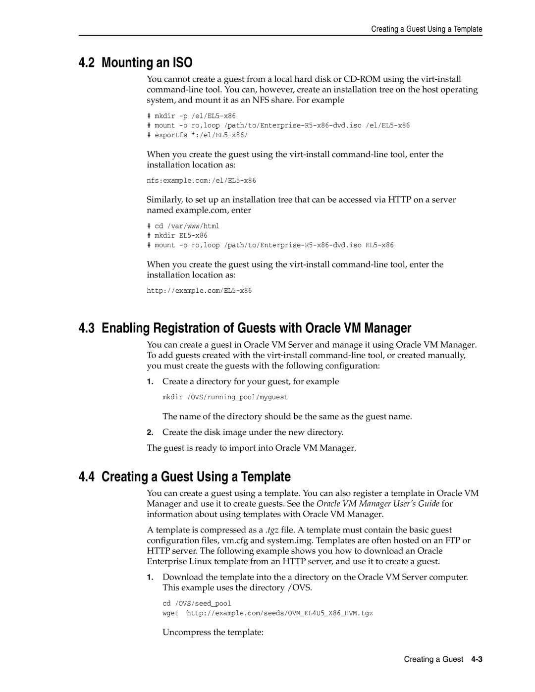 Oracle Audio Technologies E10898-02 manual Mounting an ISO, Enabling Registration of Guests with Oracle VM Manager 