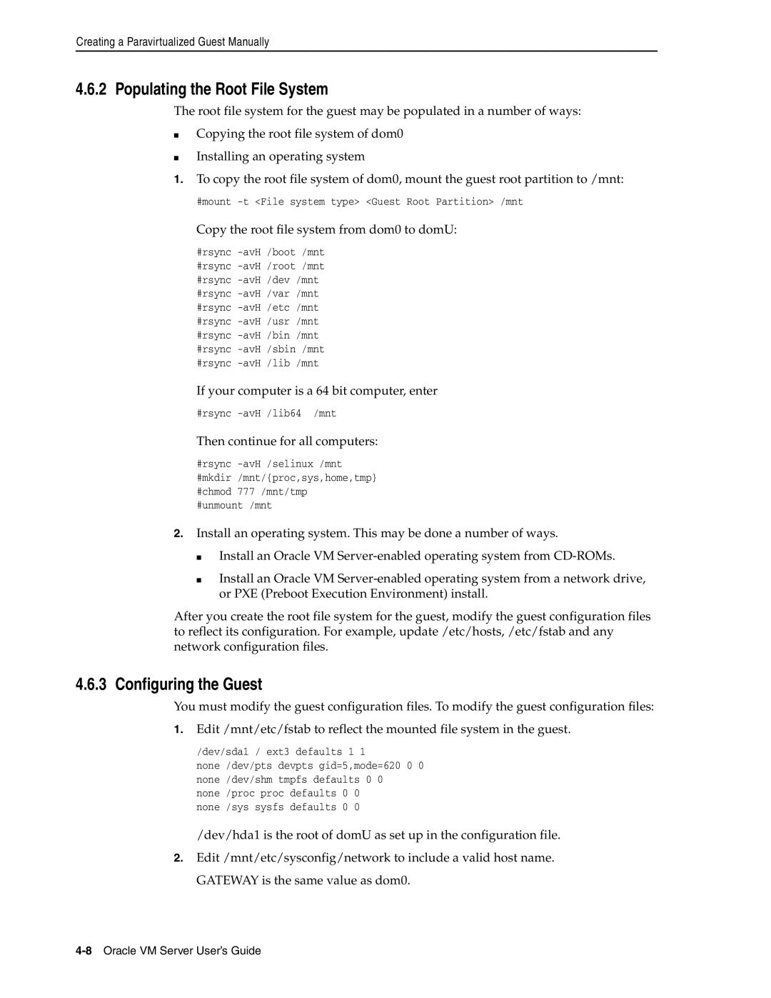 Oracle Audio Technologies E10898-02 manual Populating the Root File System, Configuring the Guest 