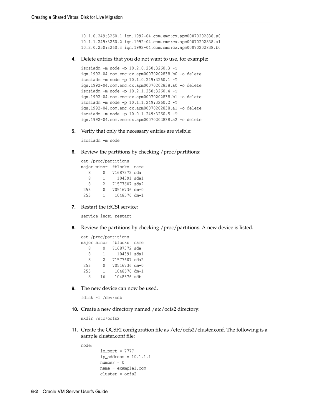 Oracle Audio Technologies E10898-02 manual Creating a Shared Virtual Disk for Live Migration 