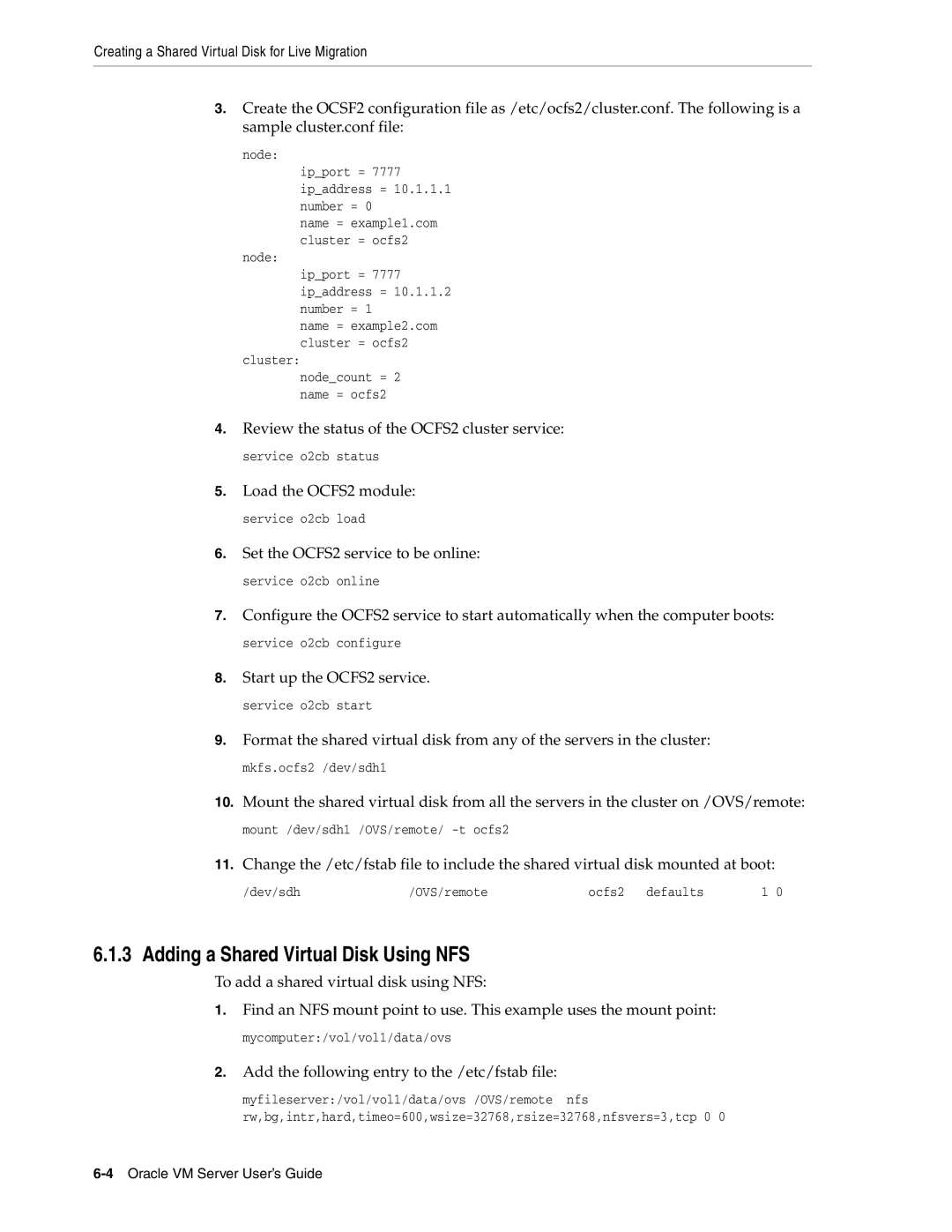 Oracle Audio Technologies E10898-02 manual Adding a Shared Virtual Disk Using NFS 