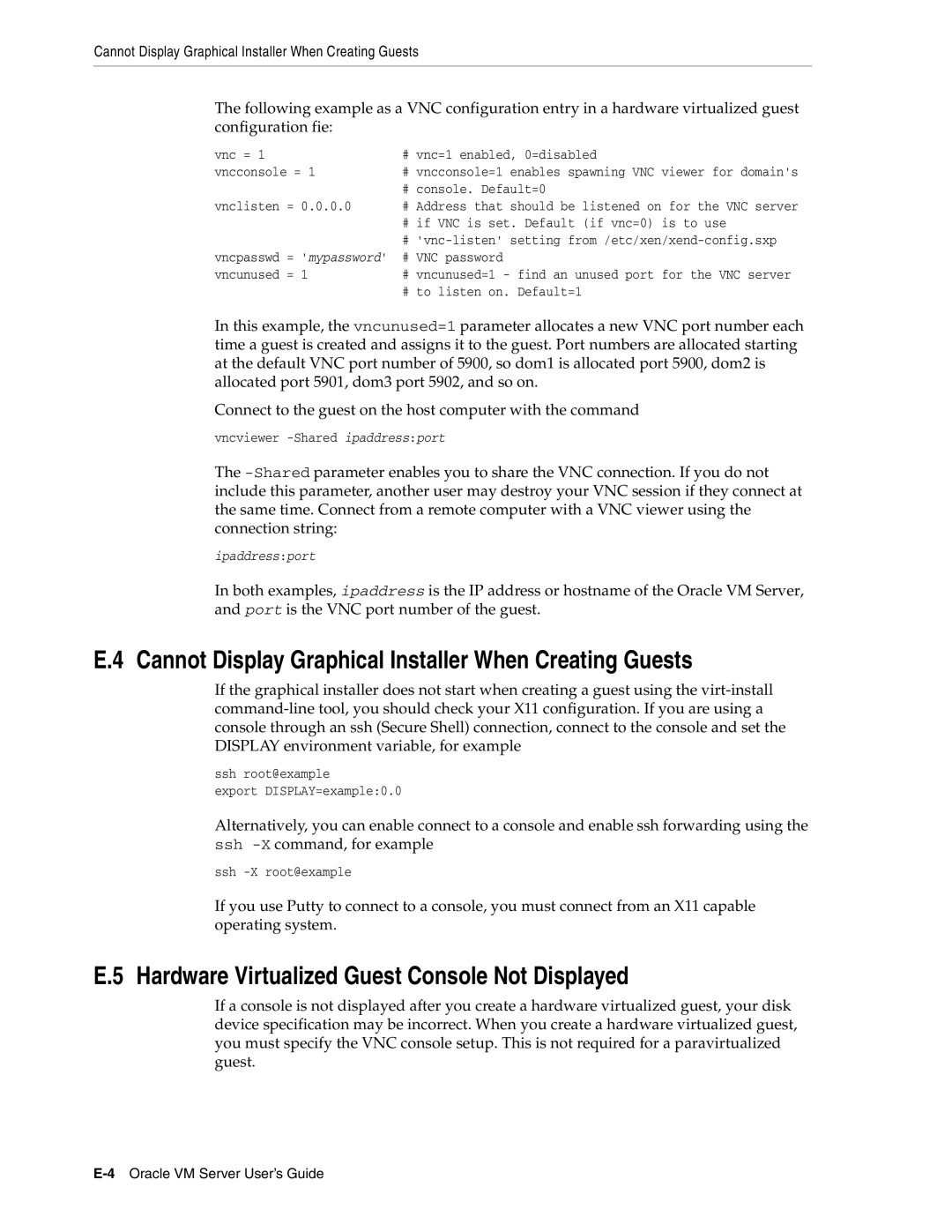 Oracle Audio Technologies E10898-02 manual Cannot Display Graphical Installer When Creating Guests 