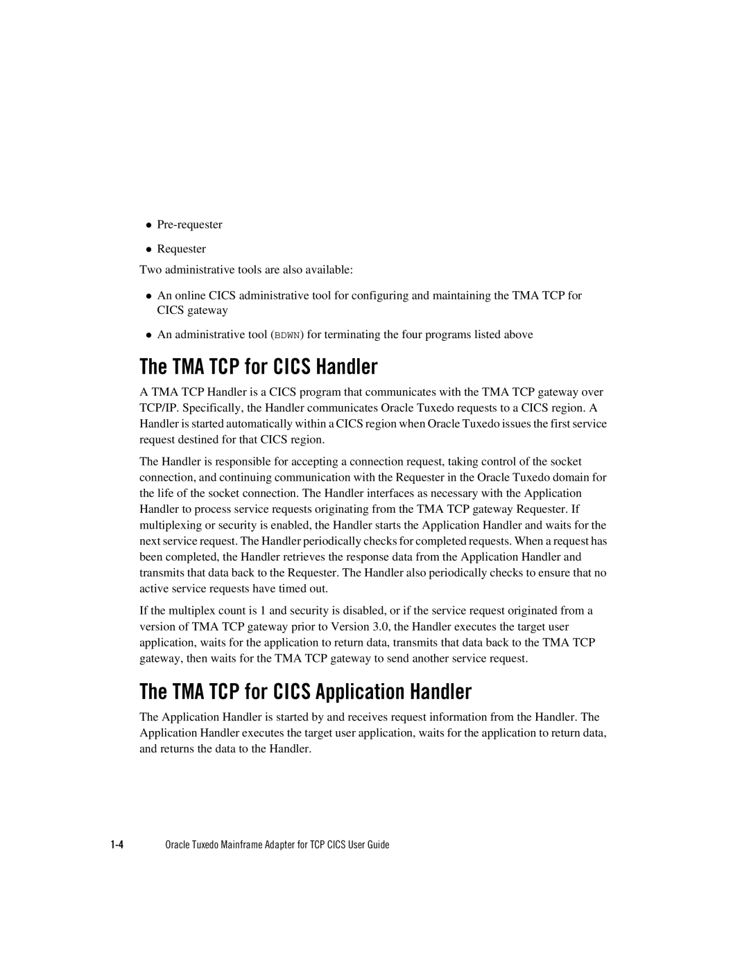 Oracle Audio Technologies Oracle Tuxedo manual TMA TCP for Cics Handler, TMA TCP for Cics Application Handler 