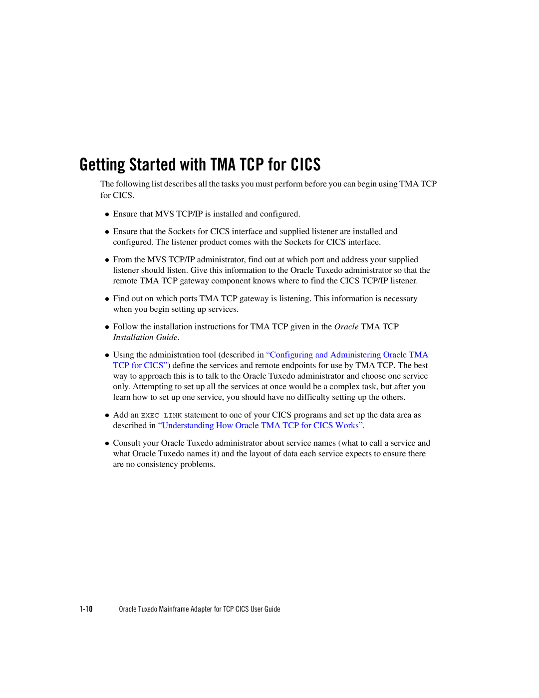 Oracle Audio Technologies Oracle Tuxedo manual Getting Started with TMA TCP for Cics 