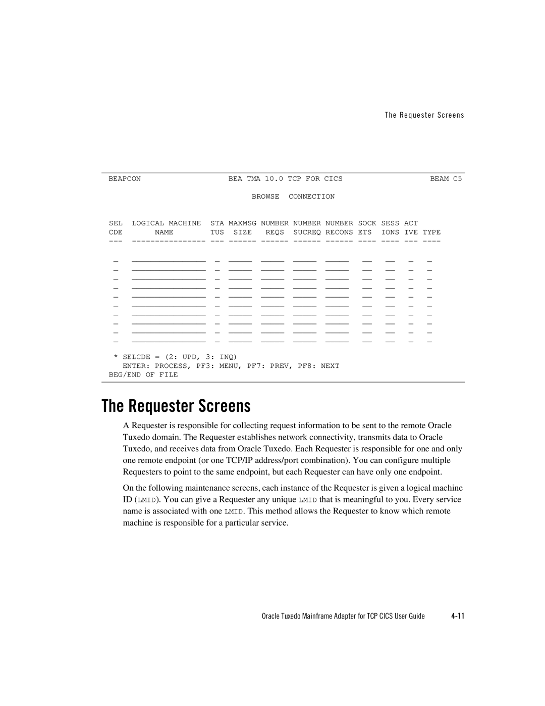 Oracle Audio Technologies Oracle Tuxedo manual Requester Screens 