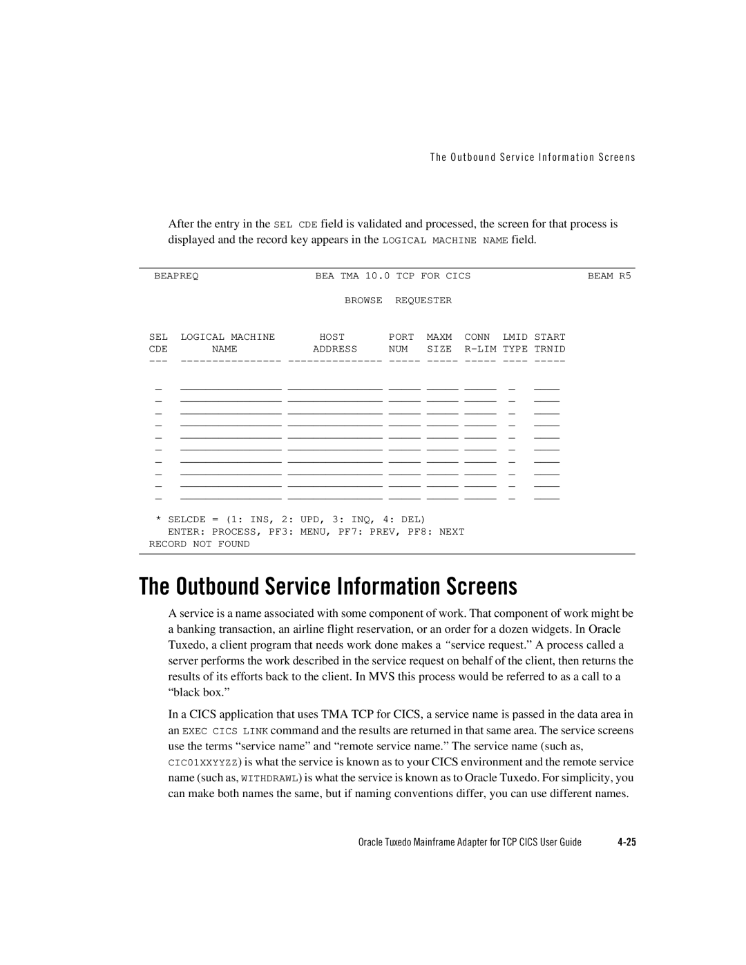 Oracle Audio Technologies Oracle Tuxedo manual Outbound Service Information Screens 