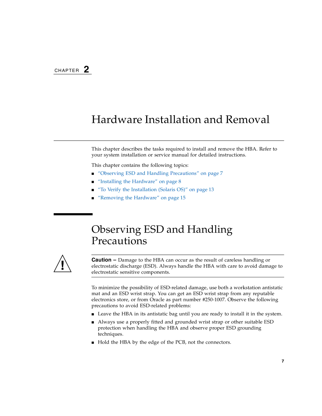 Oracle Audio Technologies SG-XPCIE2FC-ATCA-Z Hardware Installation and Removal, Observing ESD and Handling Precautions 