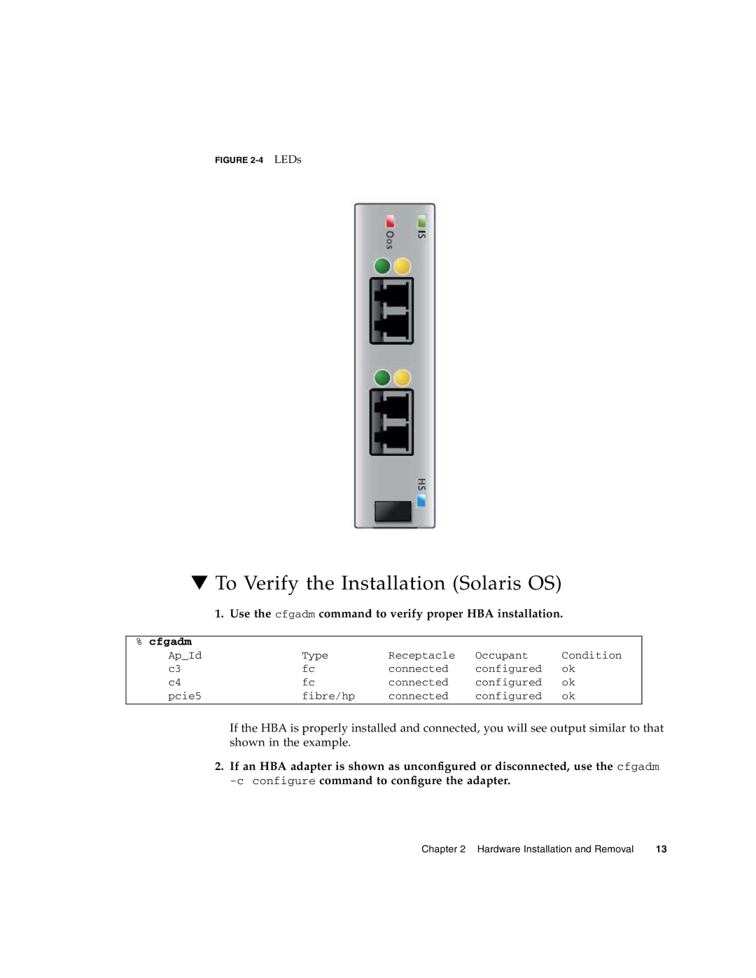 Oracle Audio Technologies SG-XPCIE2FC-ATCA-Z manual To Verify the Installation Solaris OS 