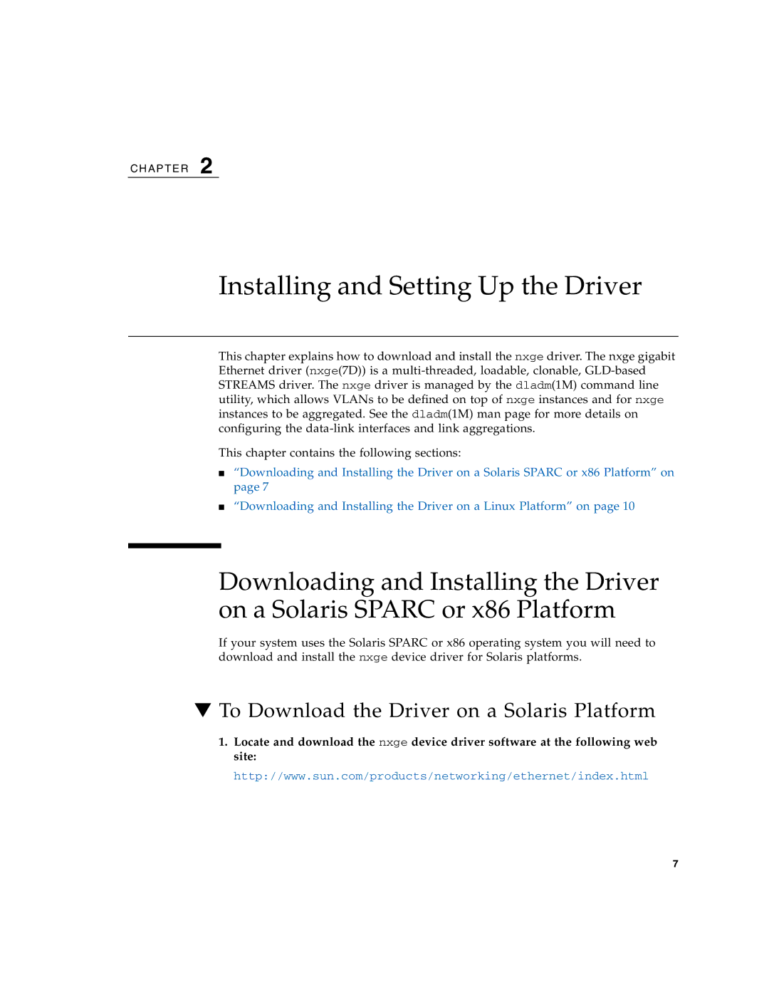 Oracle Audio Technologies SunDual 10GbE XFP manual Installing and Setting Up the Driver 