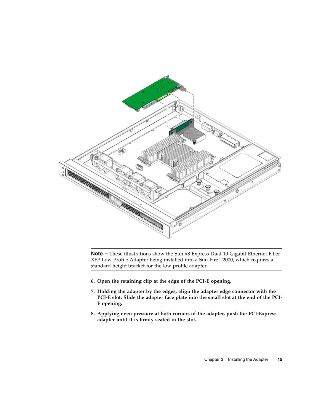 Oracle Audio Technologies SunDual 10GbE XFP manual Installing the Adapter 