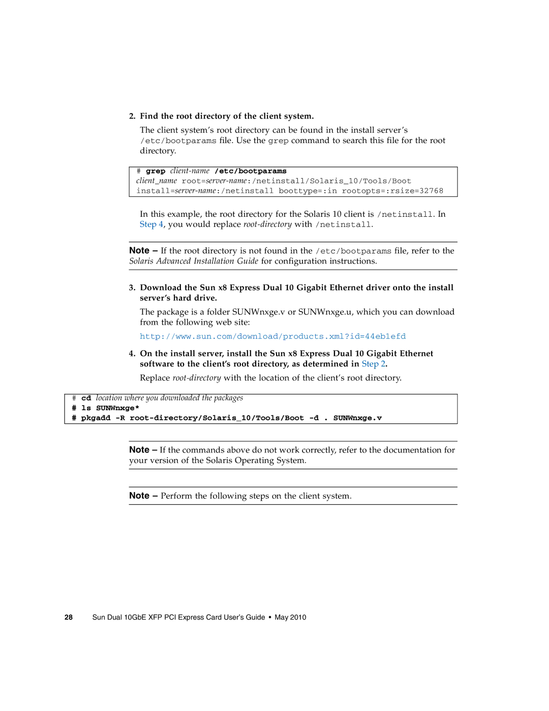 Oracle Audio Technologies SunDual 10GbE XFP manual Find the root directory of the client system 