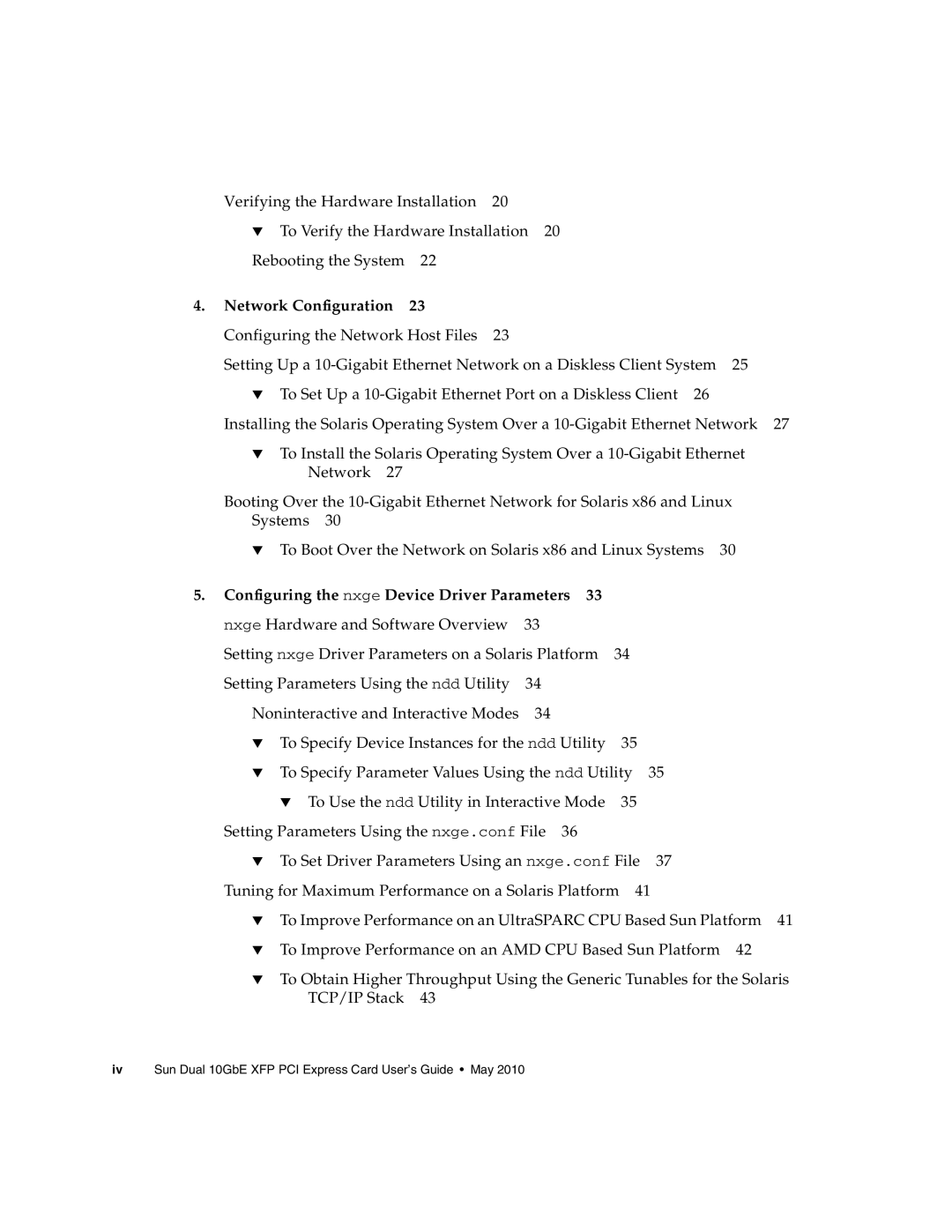 Oracle Audio Technologies SunDual 10GbE XFP manual Network Configuration, Configuring the nxge Device Driver Parameters 