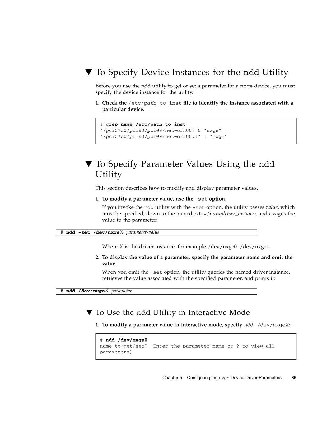 Oracle Audio Technologies SunDual 10GbE XFP manual To Specify Device Instances for the ndd Utility 