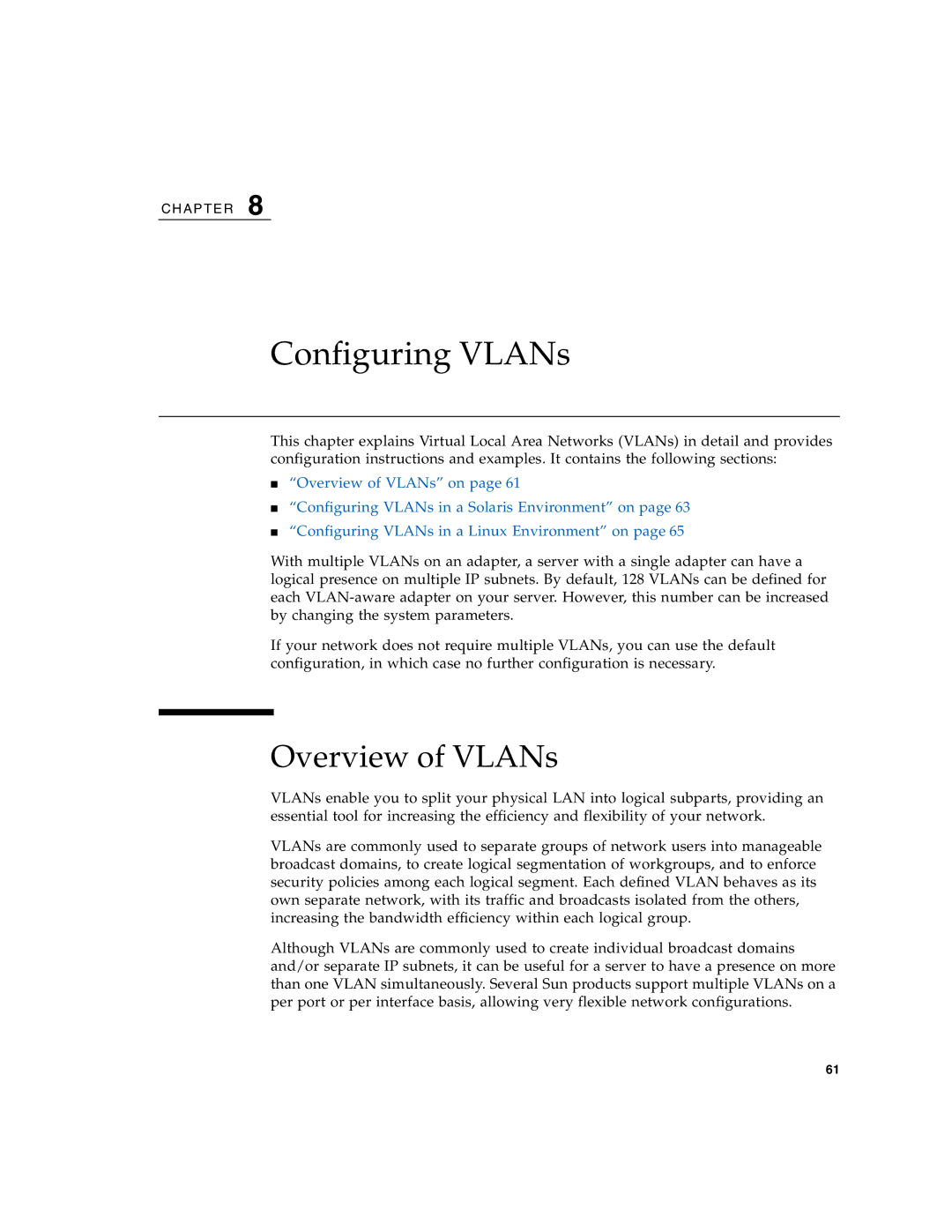 Oracle Audio Technologies SunDual 10GbE XFP manual Configuring VLANs, Overview of VLANs 