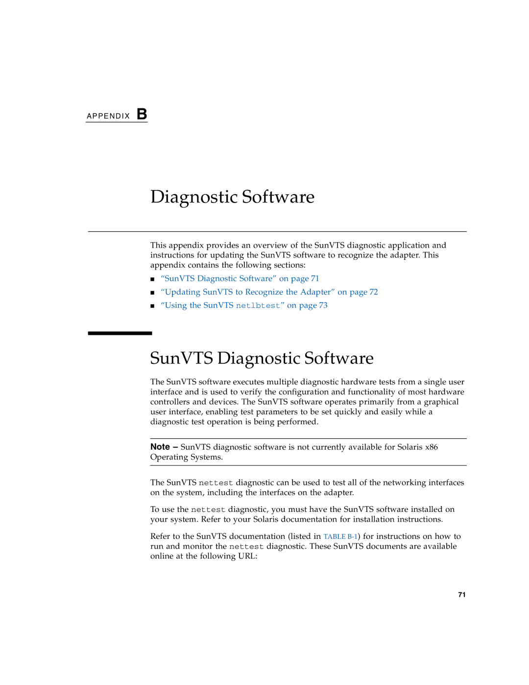 Oracle Audio Technologies SunDual 10GbE XFP manual SunVTS Diagnostic Software 