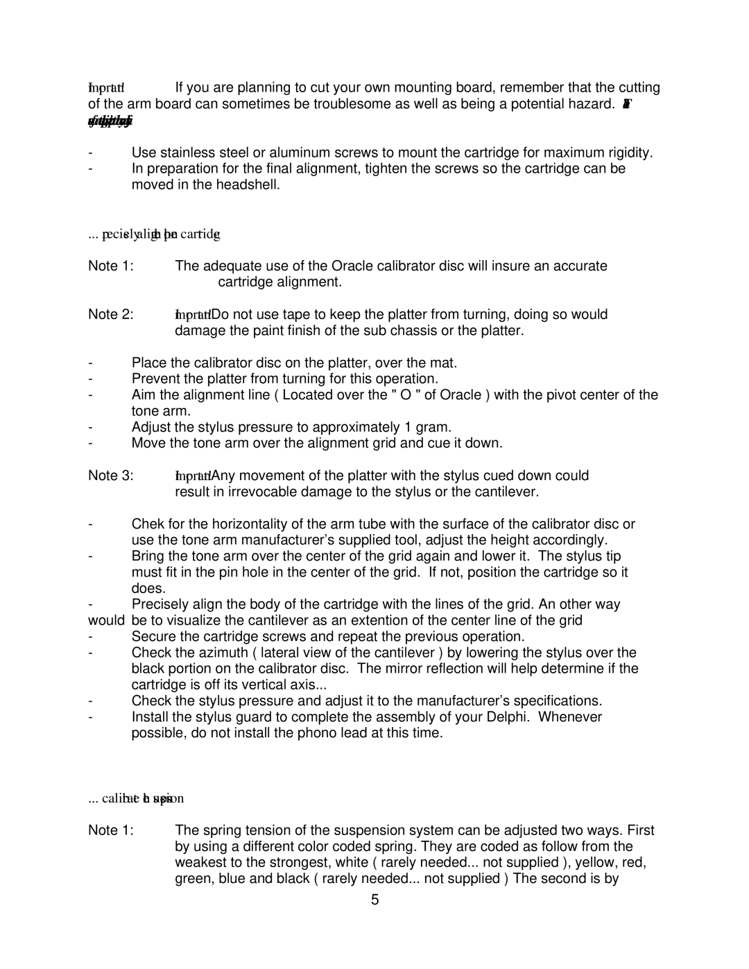 Oracle Audio Technologies V owner manual Precisely align the phone cartridge, Calibrate the suspension 