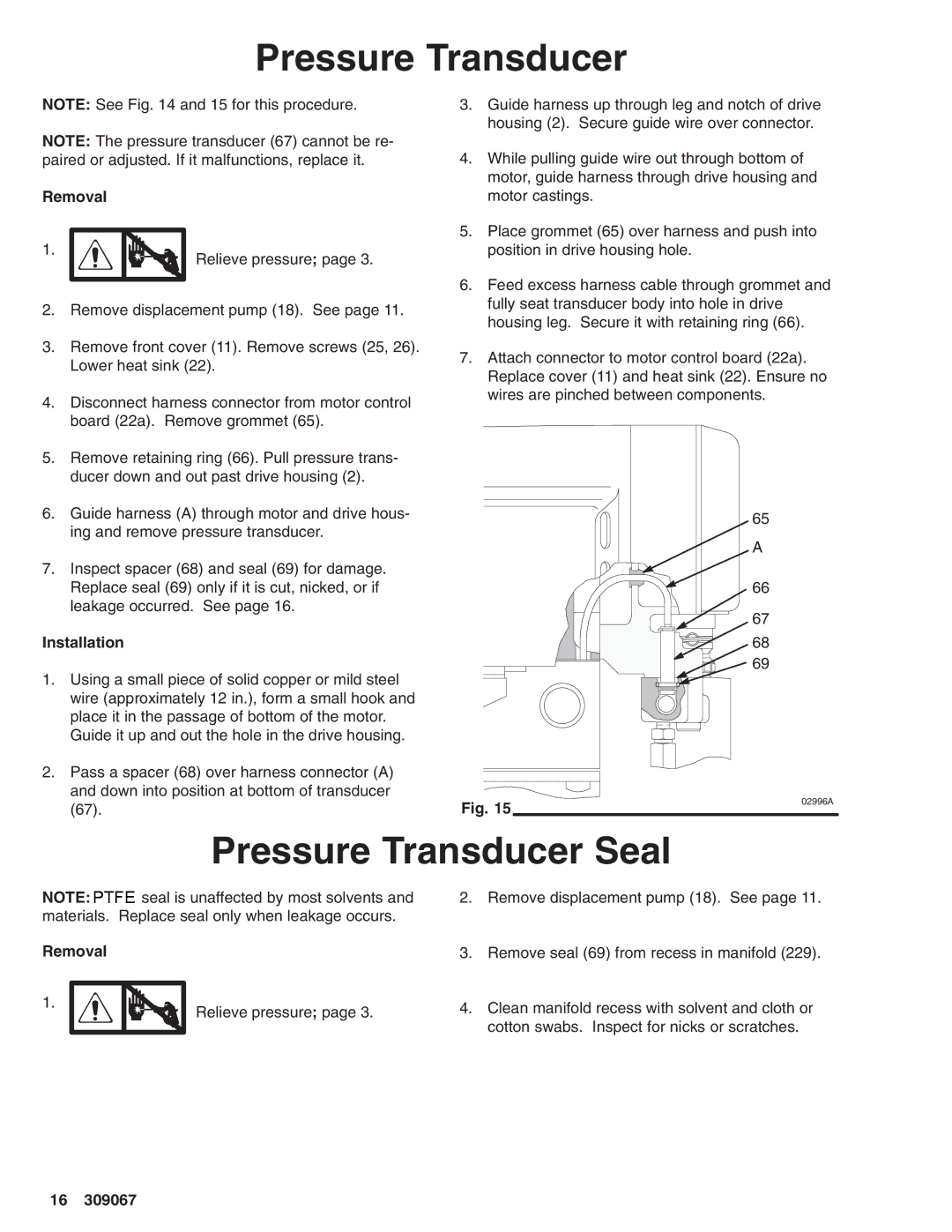 Oracom MAX 695 dimensions Pressure Transducer Seal, Removal, Installation 