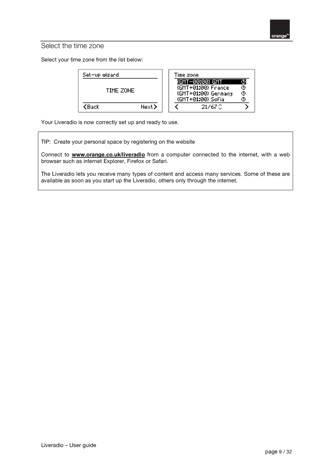 Orange Micro B31100004-B manual Select the time zone 