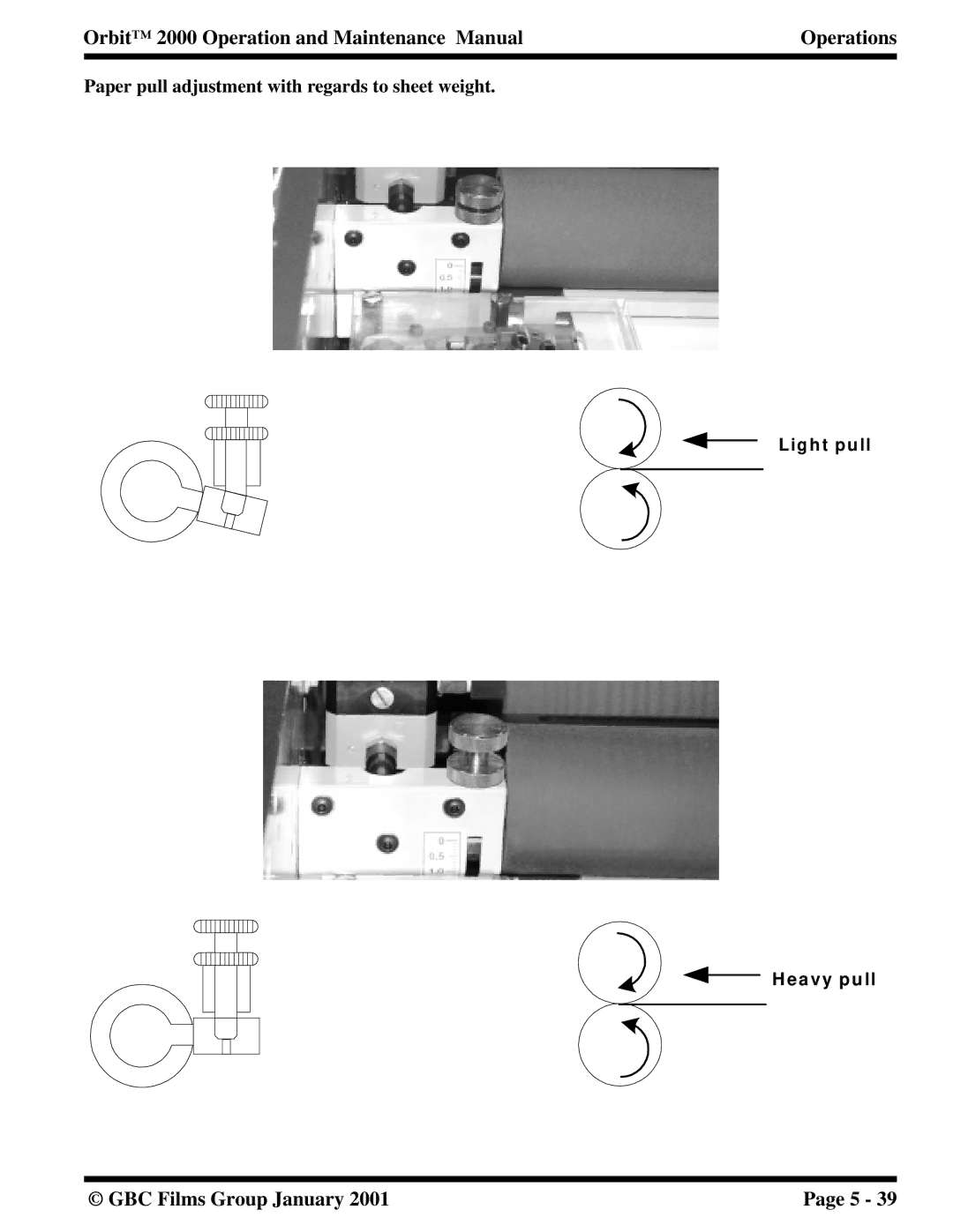 Orbit Manufacturing 2000 manual Paper pull adjustment with regards to sheet weight 