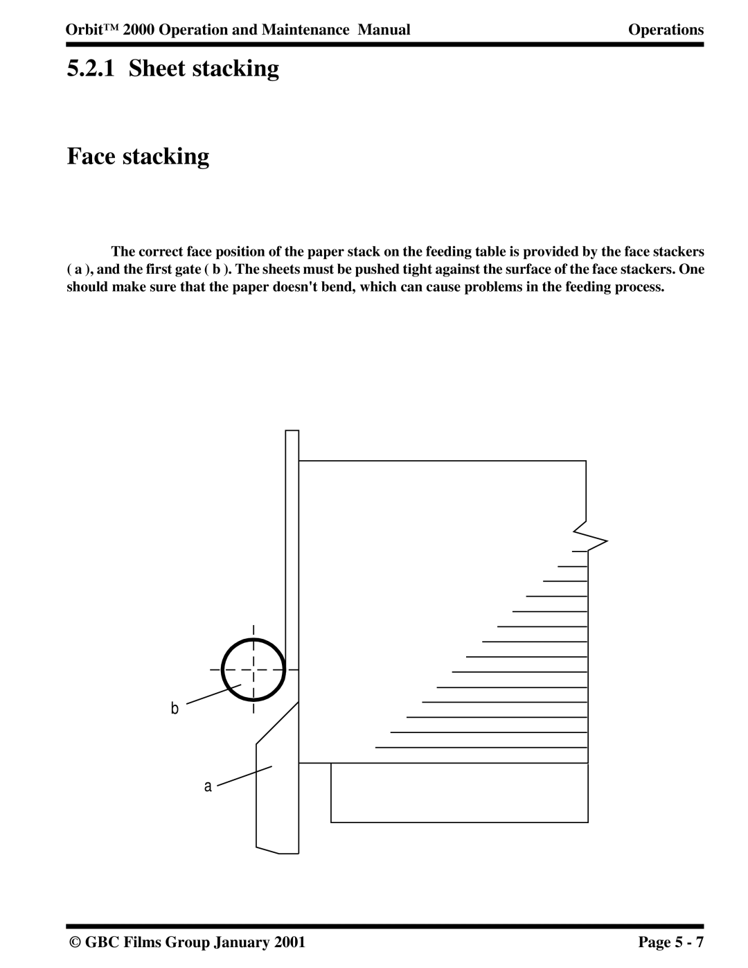 Orbit Manufacturing 2000 manual Sheet stacking Face stacking 